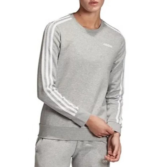Adidas Essentials 3 Stripe Sweatshirt Gray M - Picture 1 of 5